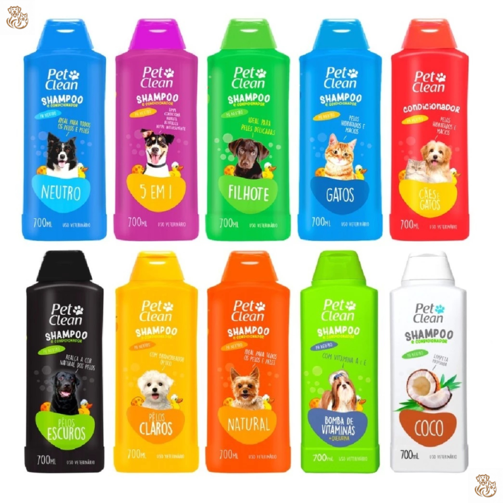 Shampoo e Condicionador Pet Clean Ph Neutro 700ml Para Cachorros e Gatos Vários modelos Pet Shop