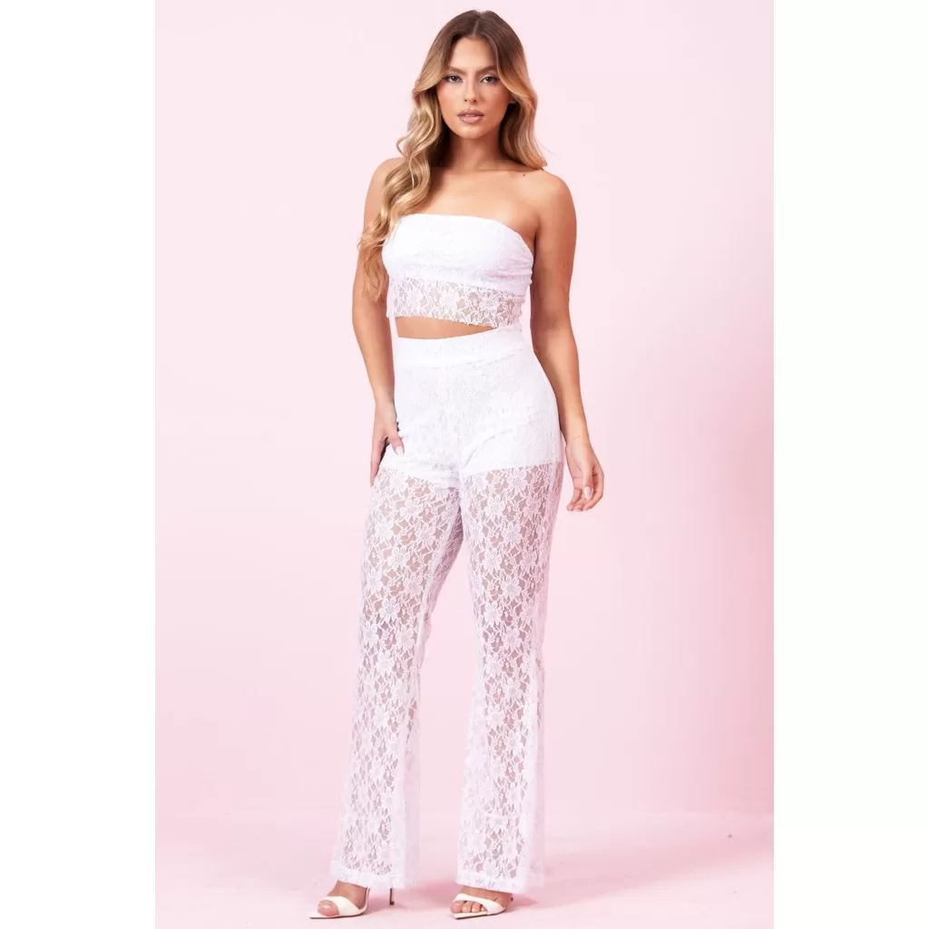 Calça Feminina Pantalona Casual Renda Planet Girls Branco