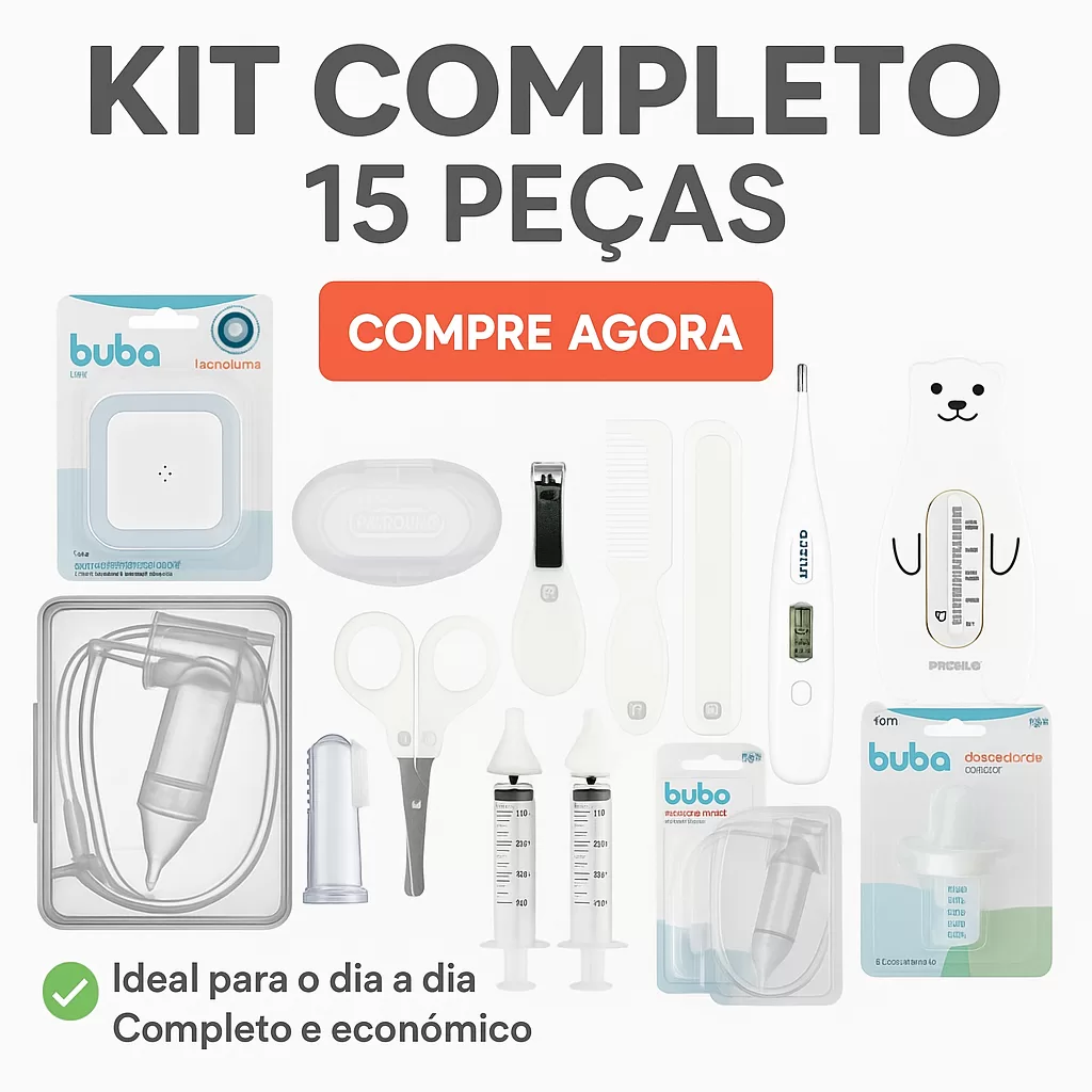 Kit Higiene bebê 15 peças completo Neutro Pimpolho e Buba