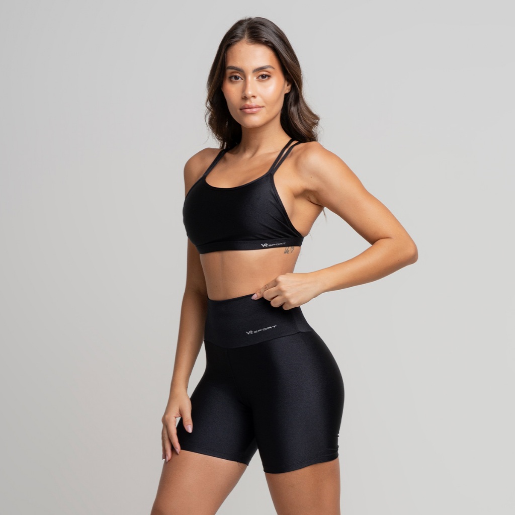 Conjunto Short + Top Glow Preto com Alças Cruzadas nas Costas