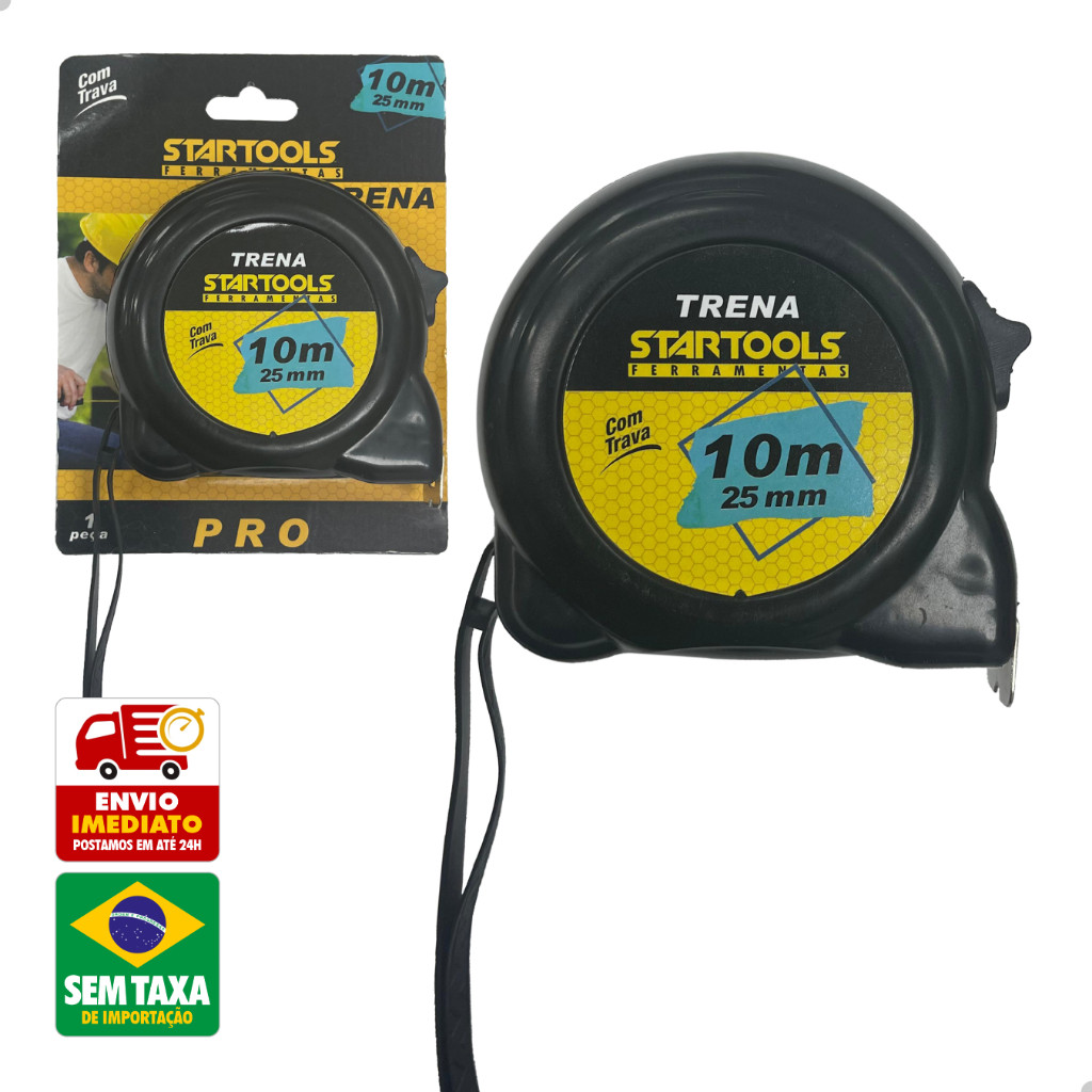 Trena de Aço Automatica com Trava 3M 7,5M 10M Amarela Preta Medição StarTools AR0413 AR0580 AR0581