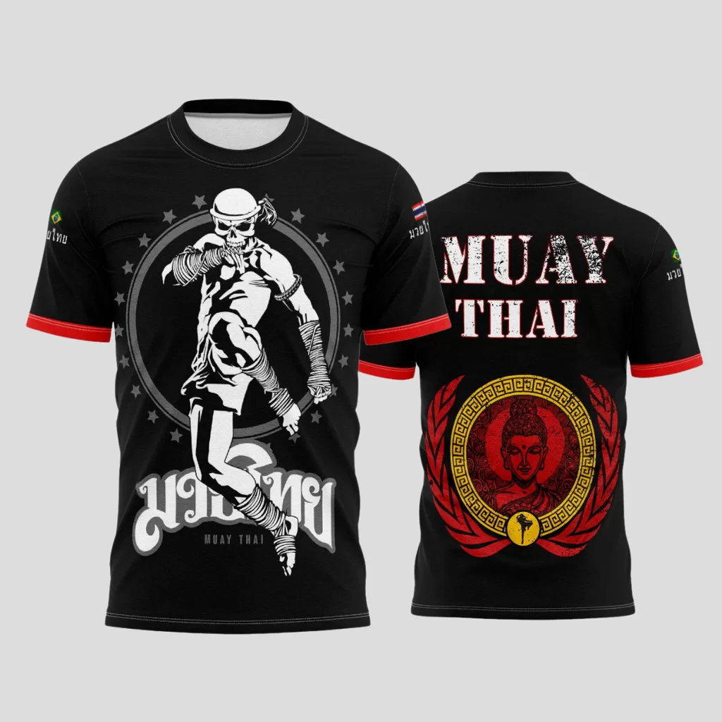 Camisa Muay Thai Caveira Elite Camiseta Lutador Artes Marciais Competidor Fight Dry Fit
