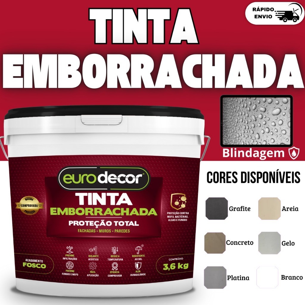 Tinta Emborrachada Premium 3.6kg Impermeabilizante Flexível Varias Cores
