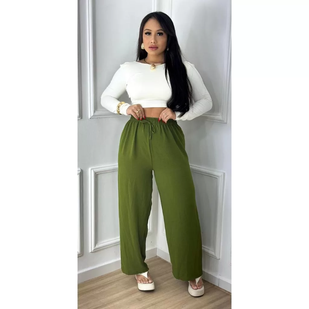 Calça Feminina Pantalona Duna Cintura Alta Elástico