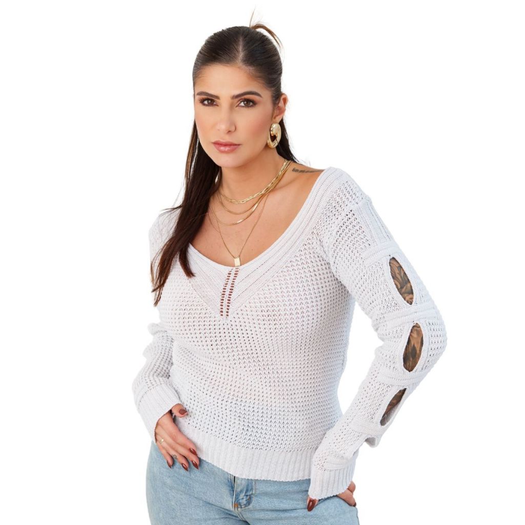 Blusa Feminina Moda Inverno Frio Tricot Estilo Manga Longa