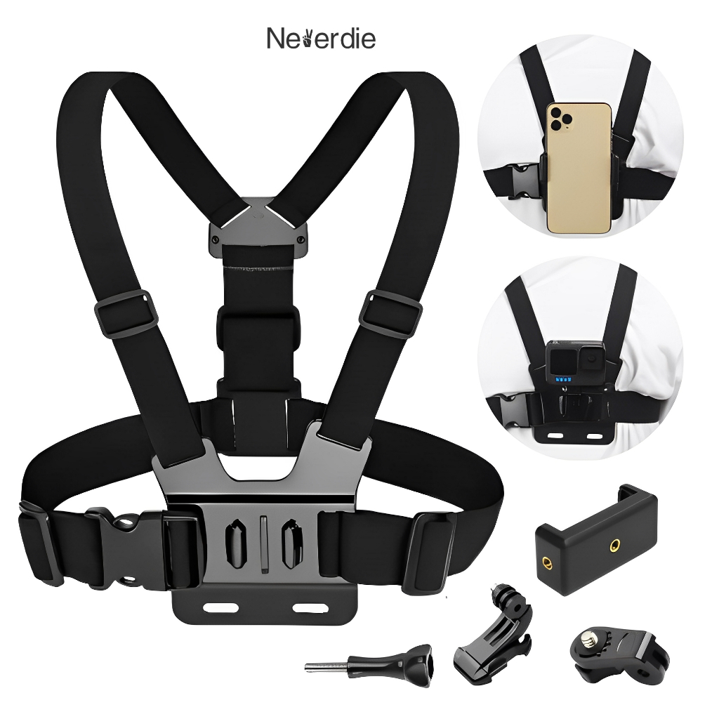Suporte de peito ajustável para celular e câmera GoPro no peito para motocicleta e bicicleta