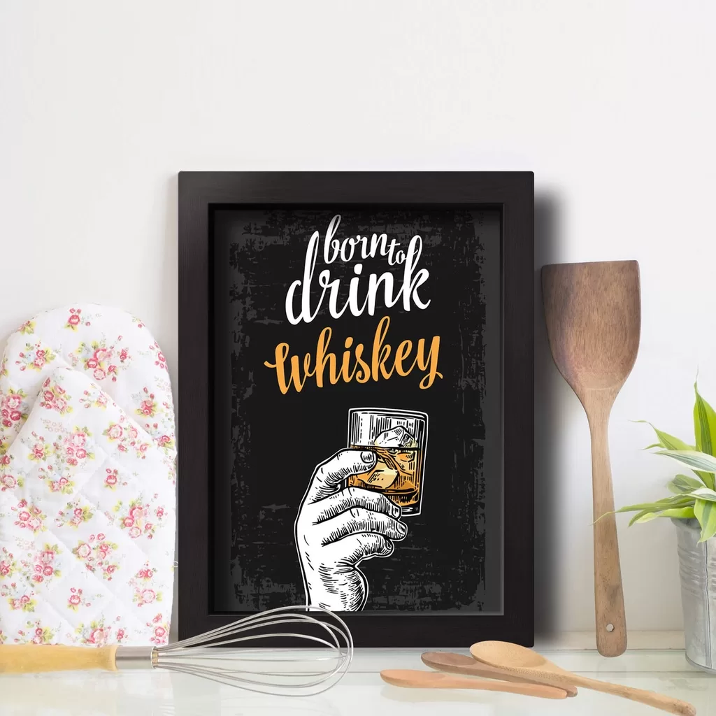 Quadro Cozinha e Bar Frase Whiskey 22x32cm Moldura Preta