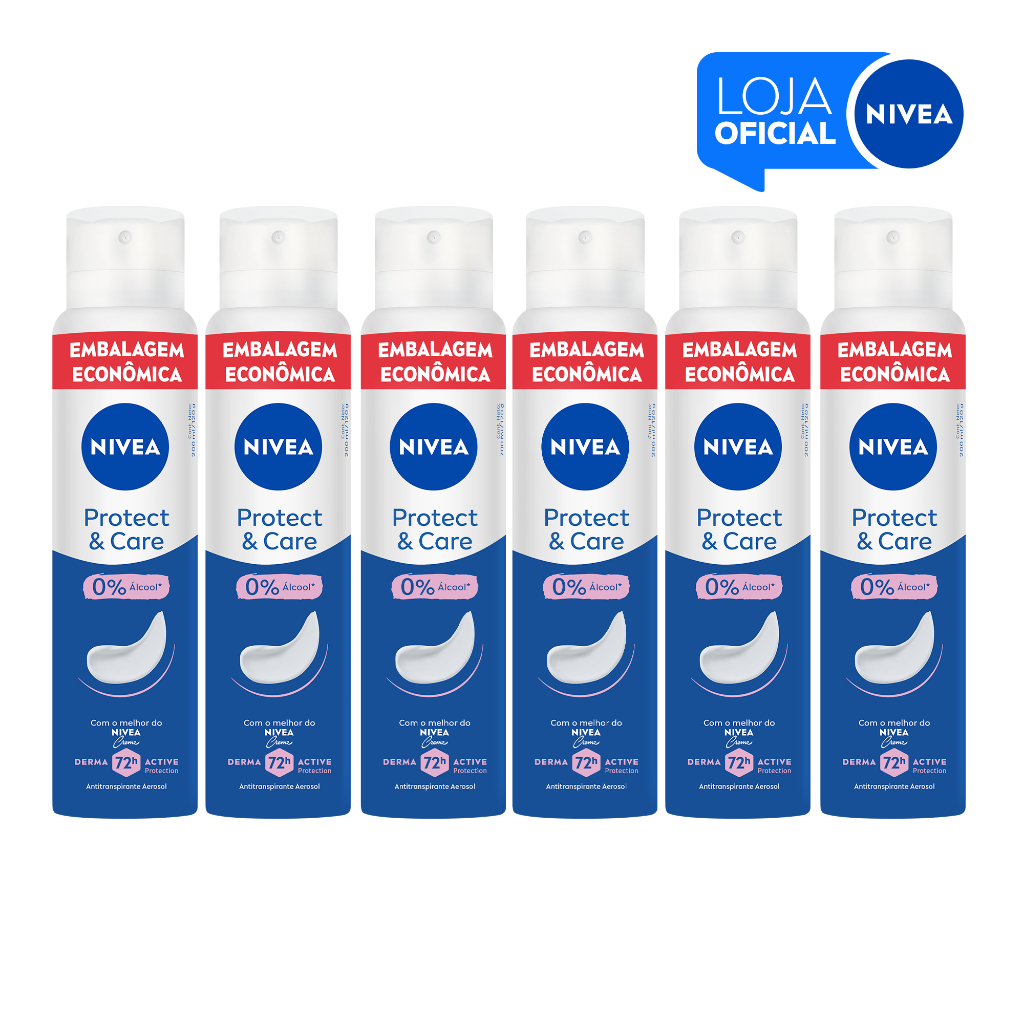 KIT NIVEA Desodorante Aerosol Protect E Care Feminino 200ml – 6 Unidades