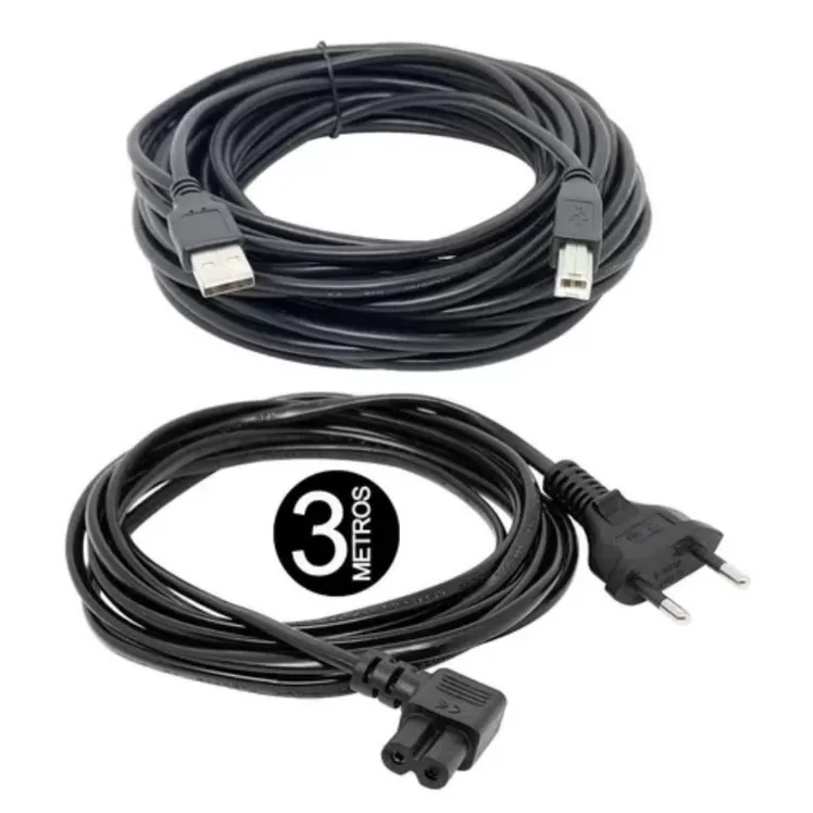 Kit De Cabos P/ Impressora Usb 8m + Cabo Tipo 8 De