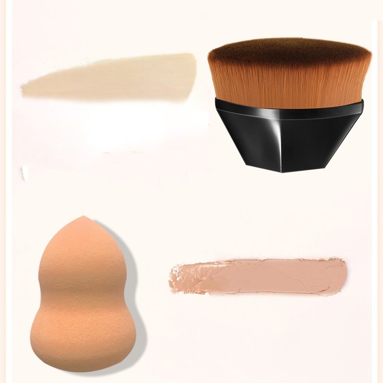 Pincel De Base Kabuki Para Maquiagem Pó Líquido Hexagonal Com Mistura Cosméticos Em Proteção Bonus