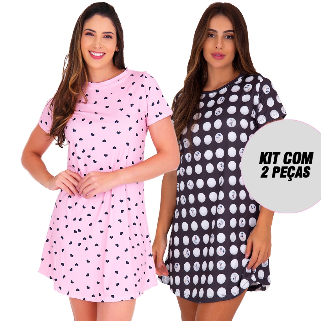 KIT 2 Camisolas Femininas Longas Microfibra Linha Noite
