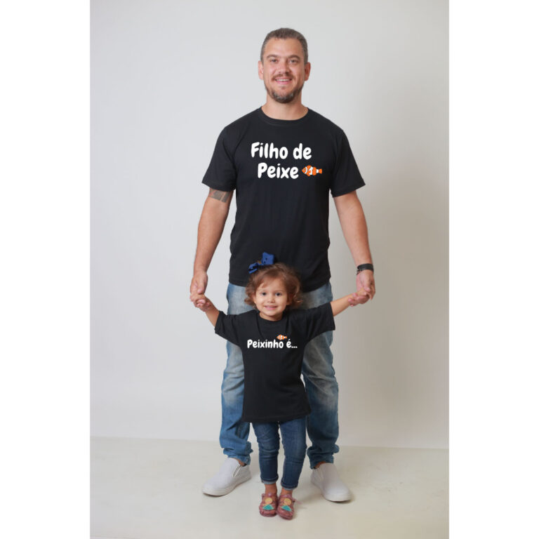 Kit camisetas pretas tal pai tal filho(a) Peixinho