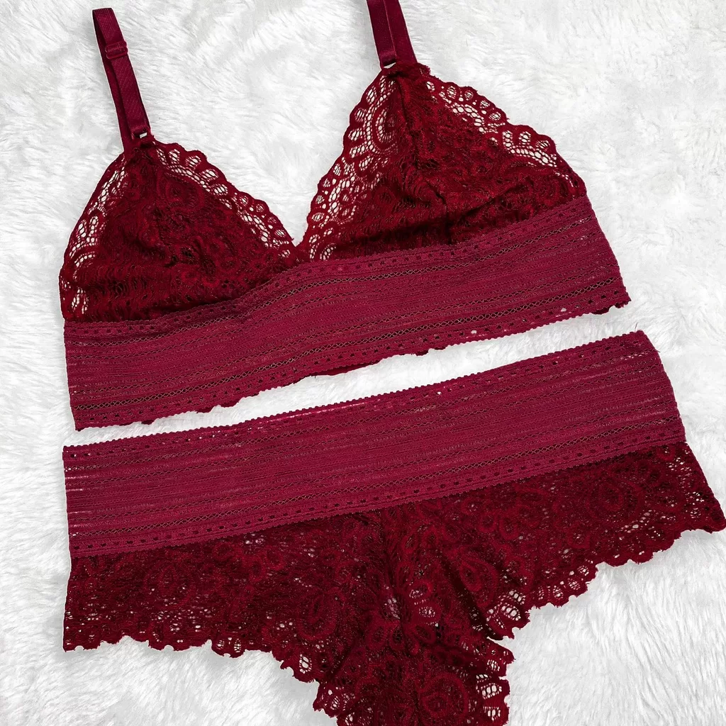 Conjunto De Lingerie Calcinha e Sutiã Sem Bojo Renda Sexy Diversas Cores