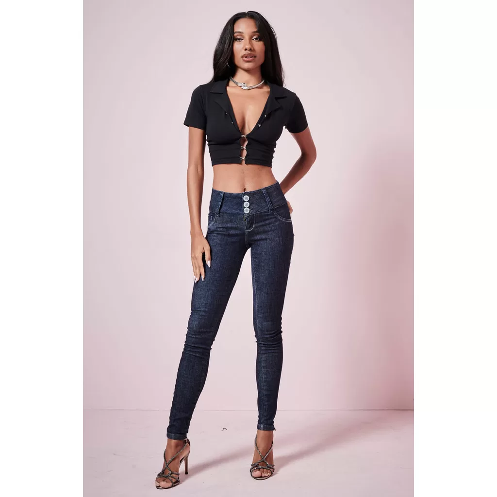 Calça Jeans Feminina Skinny Cós Baixo Planet Girls Jeans Escuro