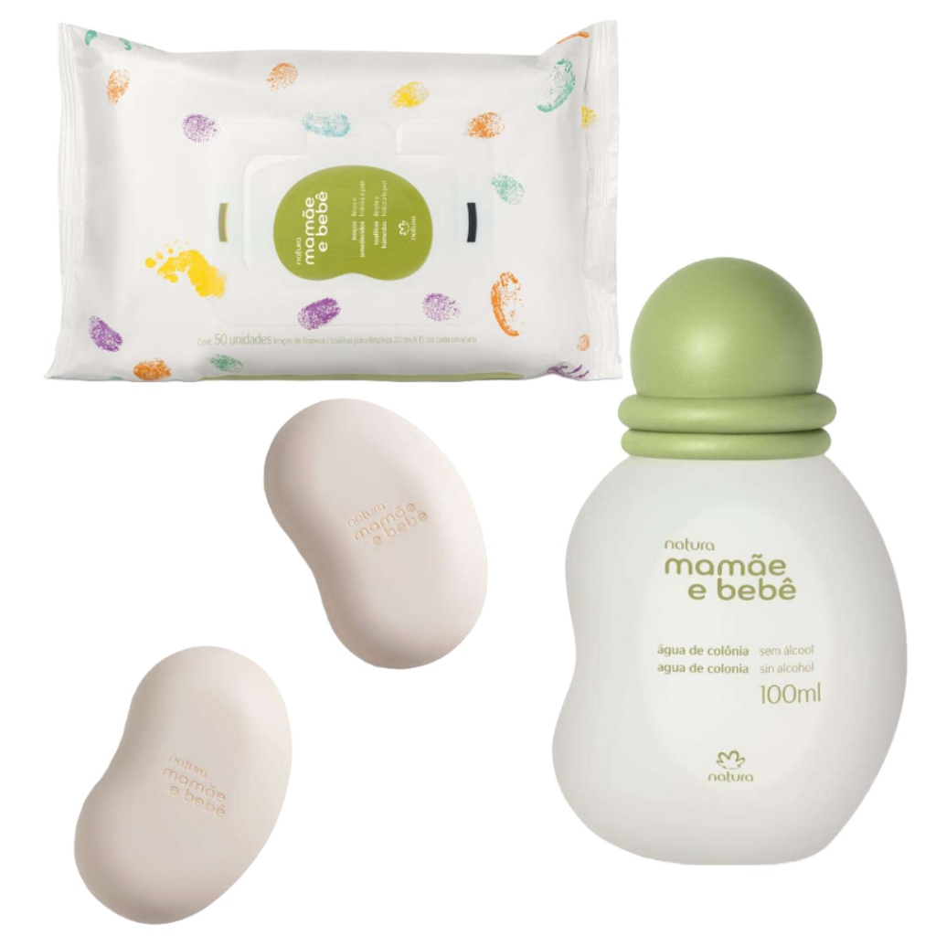 Kit Presente Mamãe e Bebê Natura Colônia 100ml + Sabonete 100g 02un + Lenço Umedecido 16un