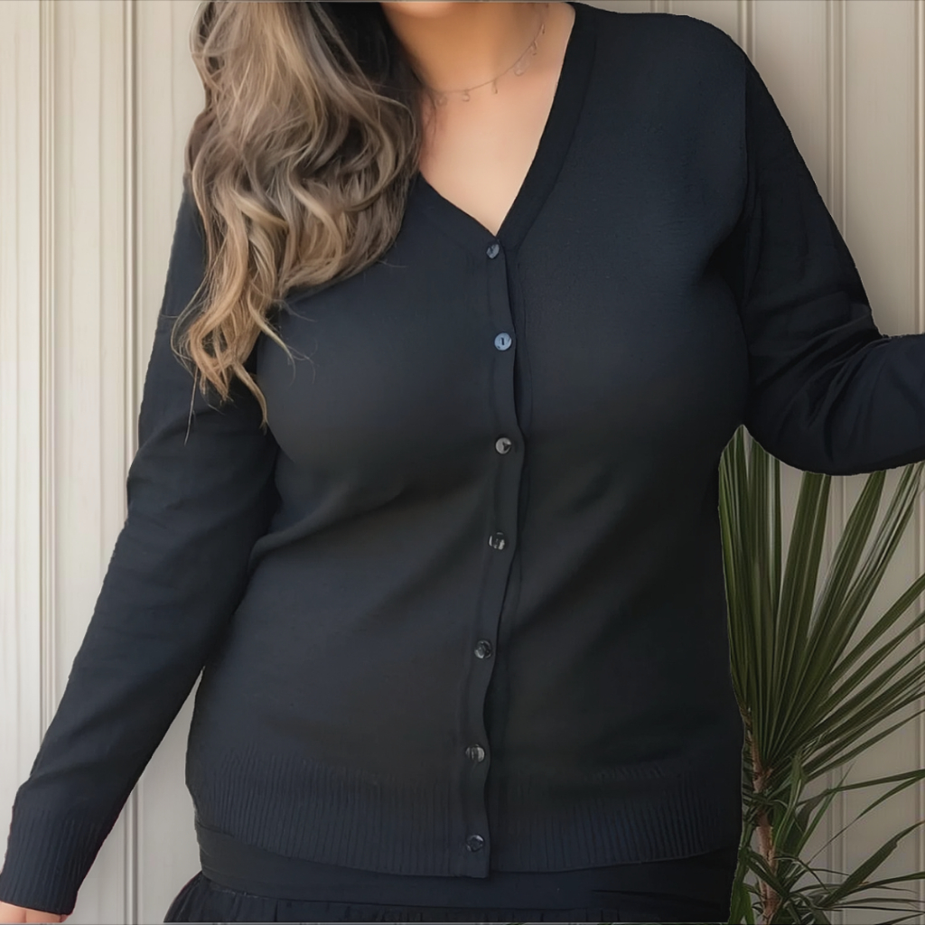 Casaco Feminino Plus Size Liso Básico Elastano Blusa de Frio Trico Tricot Botões Casaquinho