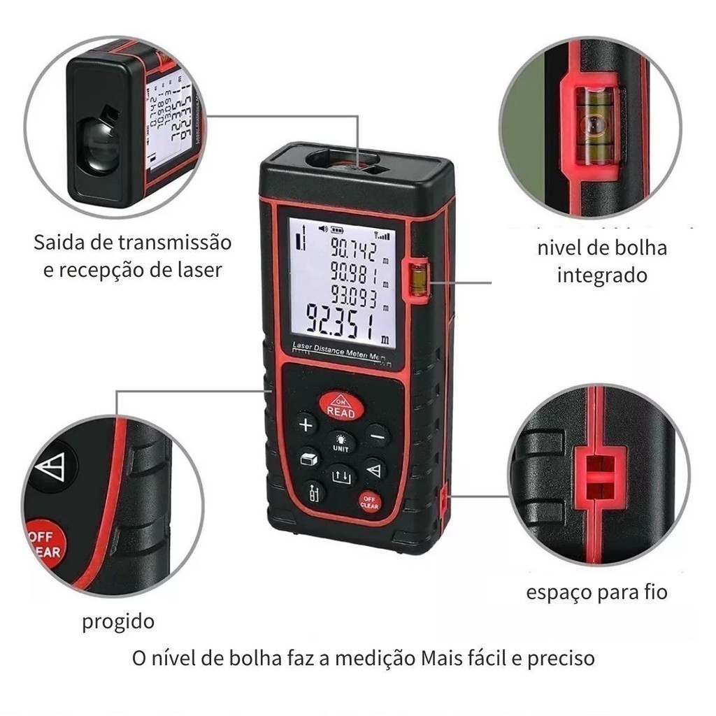 Medidor de Distância Laser 40m Alta Precisão Digital Trena Eletrônica m in ft ft+in Portátil