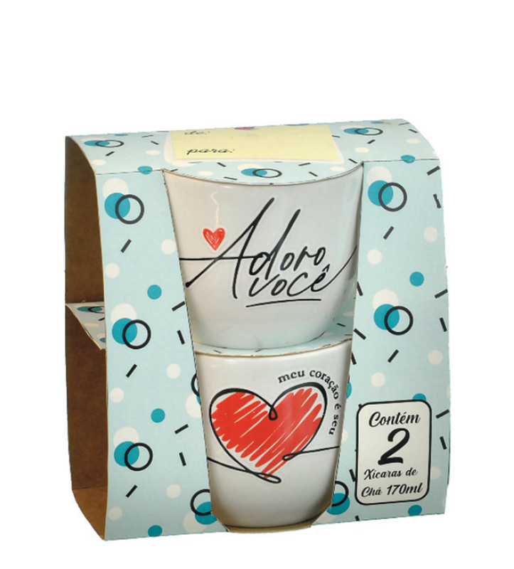 XICARA CHA DECORADA 170ML LUVA C/ 02 PCS