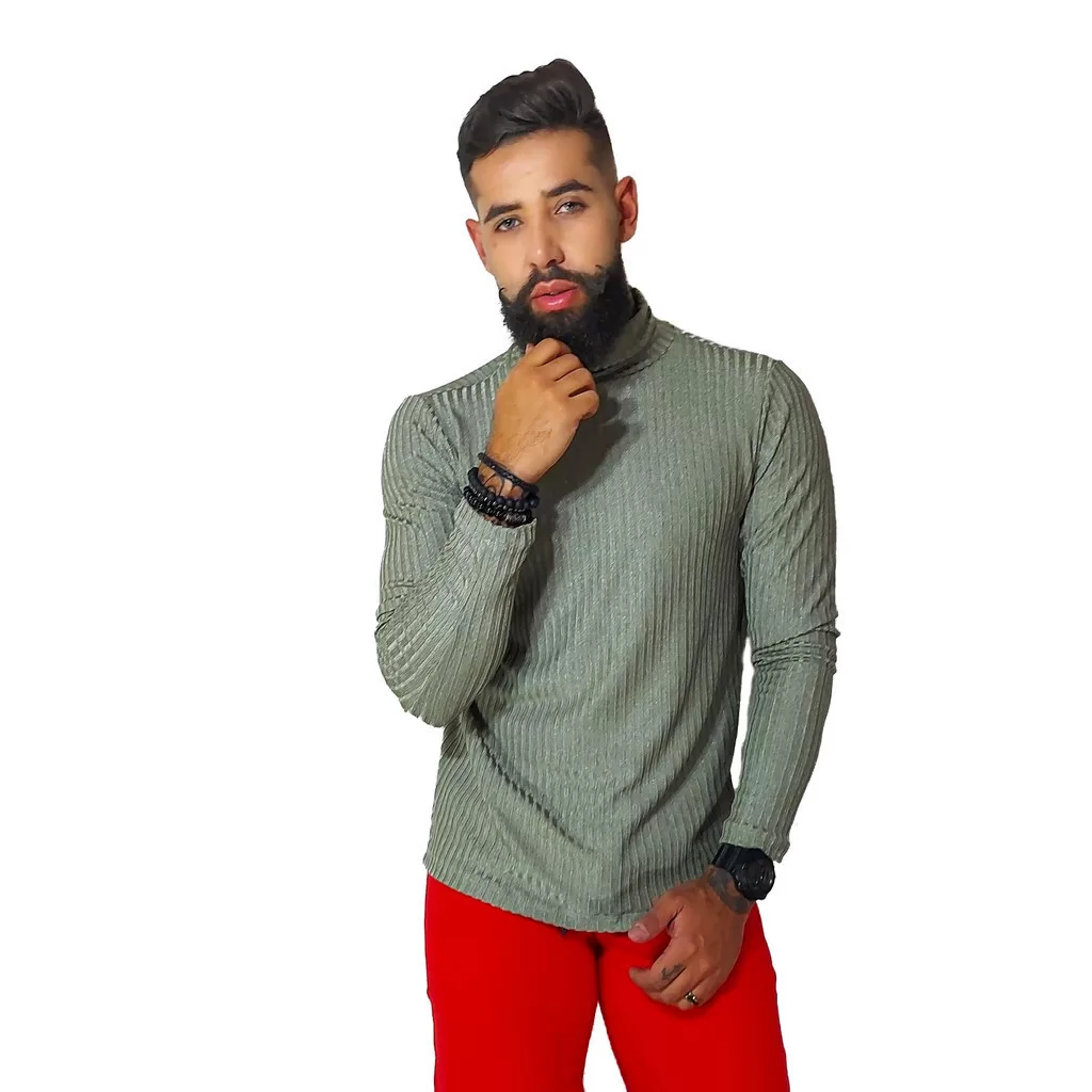 Blusa Masculina Malha Canelada Gola Cacharrel Verde