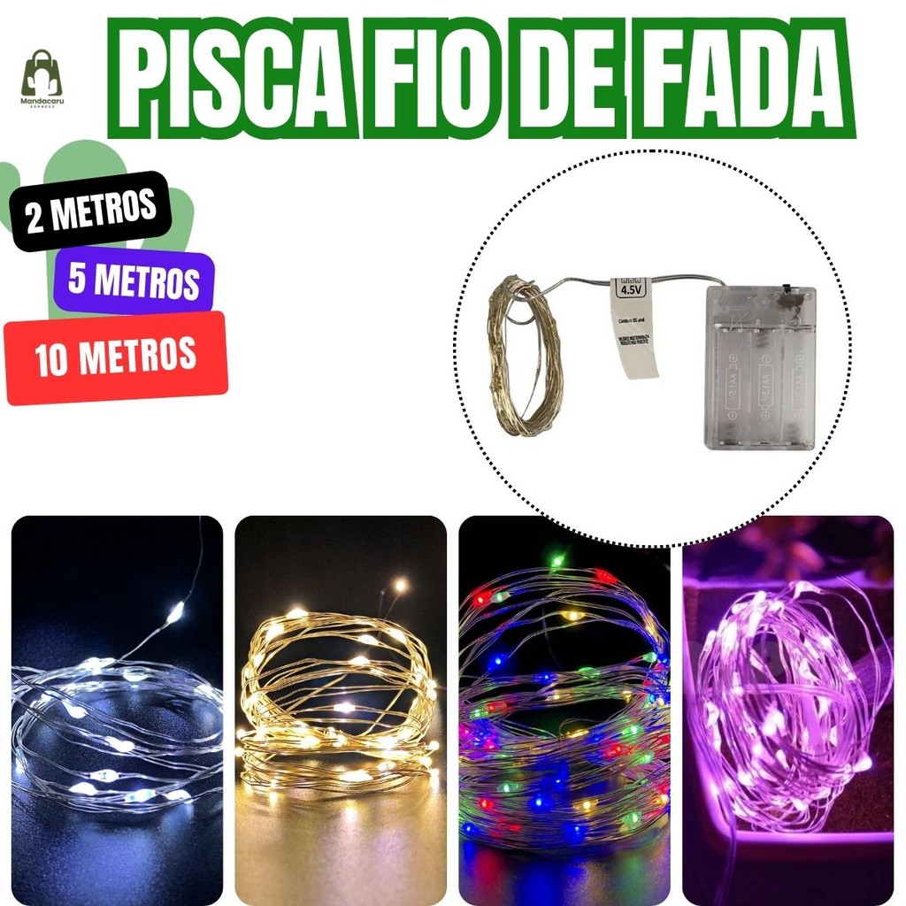 Pisca Decoração Natal Fio de Fada 2 5 10 Metros Cordão Led Branco Amarelo Colorido Rosa À Pilha