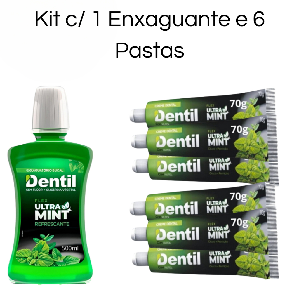 Kit Dentil: 1 Enxaguante 500ml Ultramint e 6 Cremes Dentais s/Fluor para um Sorriso Limpo – Promoção