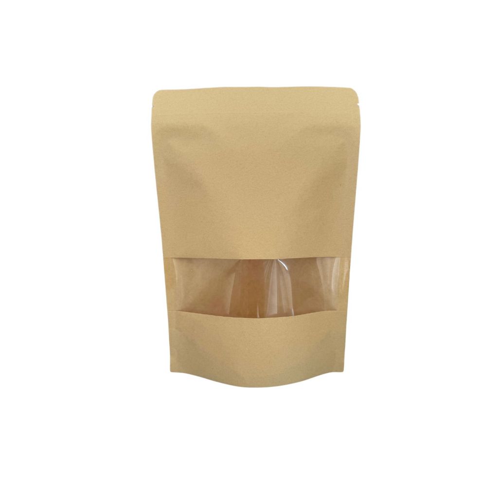 Saco Zip de Papel Kraft Fosco com Visor Stand Up Pouch 50 unidades
