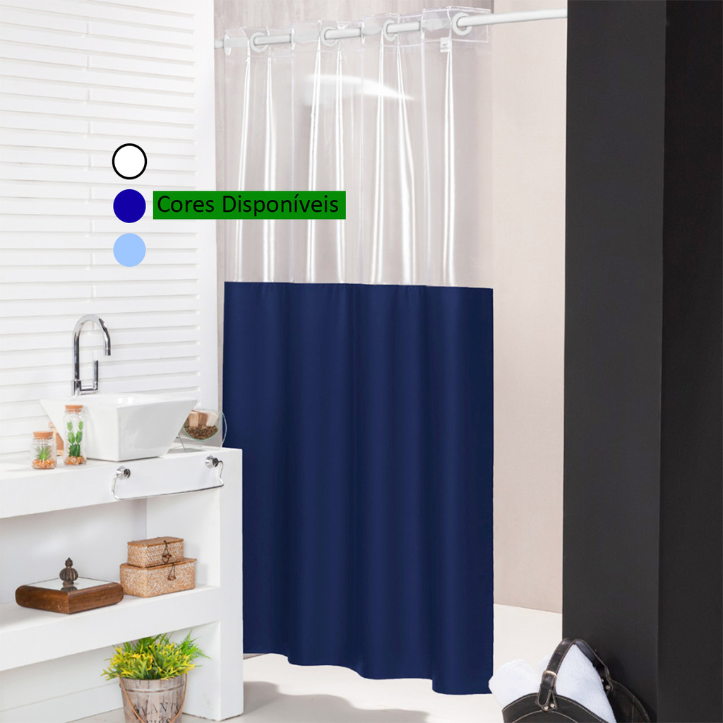Cortina Para Box Banheiro Antimofo Impermeável Transparente Com Visor