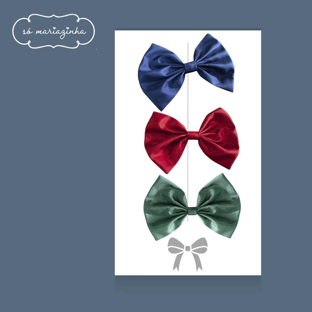 Laço Decorativo de Cabelo Com 3 unidades: Azul Marinho, Vermelho, Verde Oliva REF4201