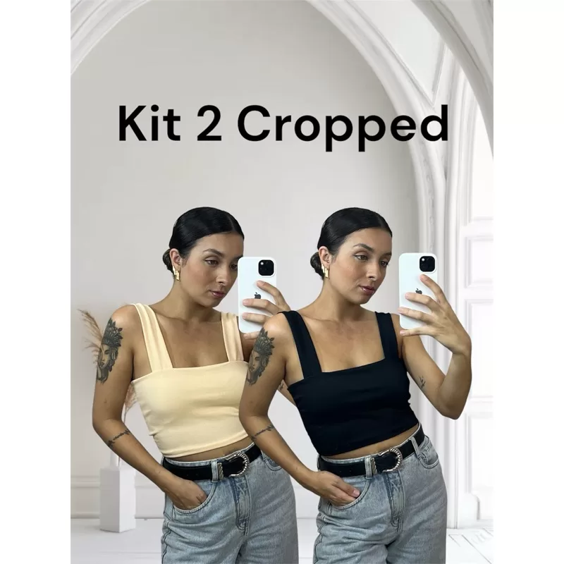 Kit 2 Cropped Feminino Blusinha Básica Adulto Moda Blogueira Combo Promoção Lançamento Confortável C