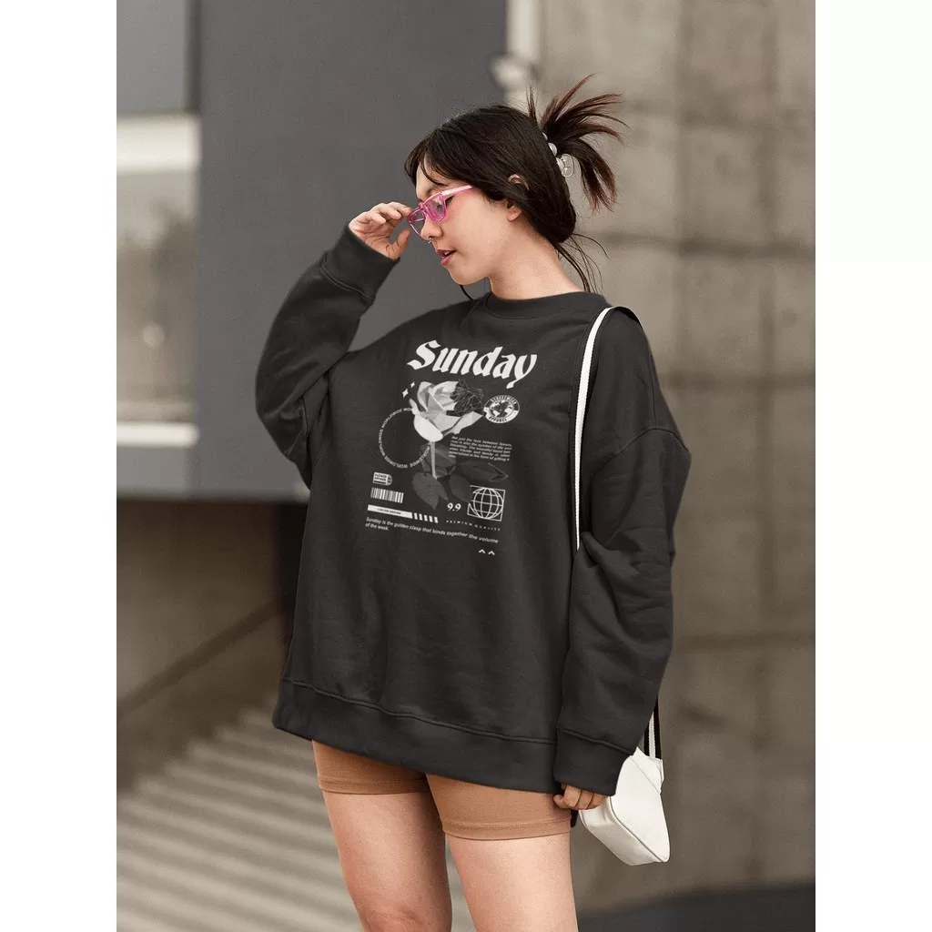 Moletom Blusa de Frio Básico Estiloso Feminino Estampado Gola Redonda Confortável 100% Algodão – Sun