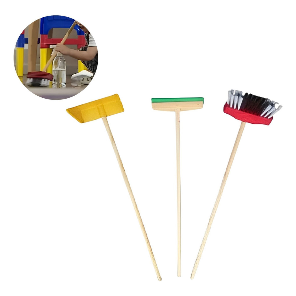 Conjunto Limpeza Infantil   Mini Vassoura Pá e Mini Rodo Cores Sortidas e Divertidas