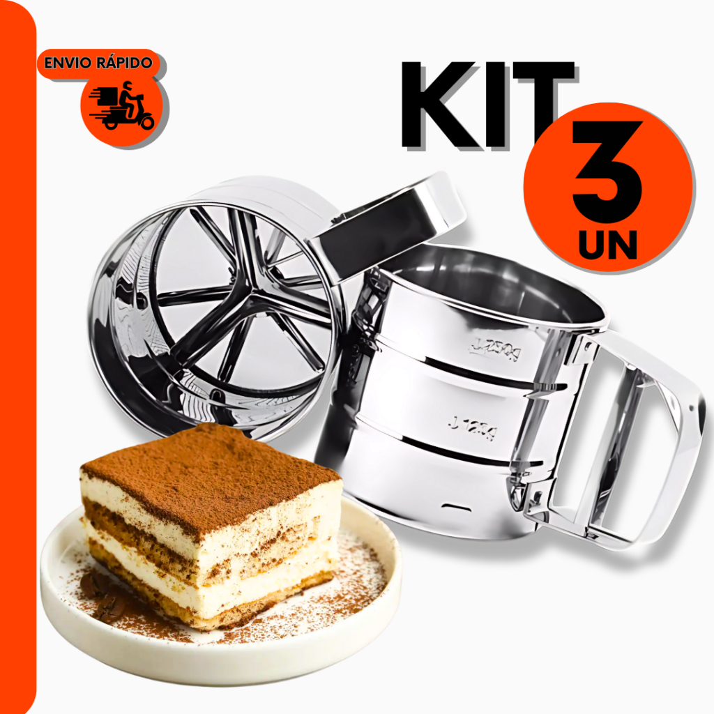 Kit Tapioqueria Polvilhador com Gatilho Inox Para Receitas Fit Profissional Para Cozinha Restaurante