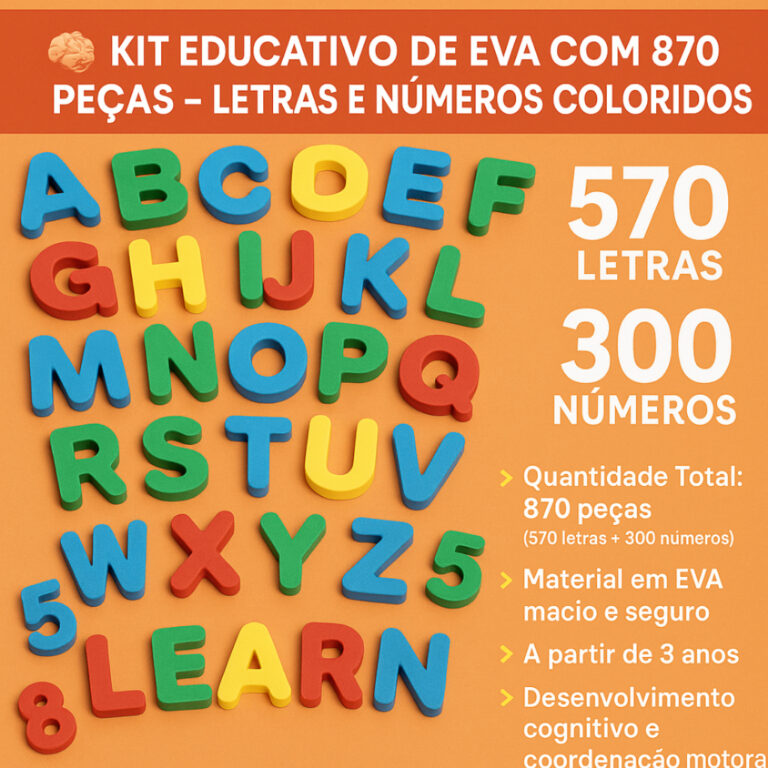 Kit Educativo em EVA  570 Letras + 300 Números Co
