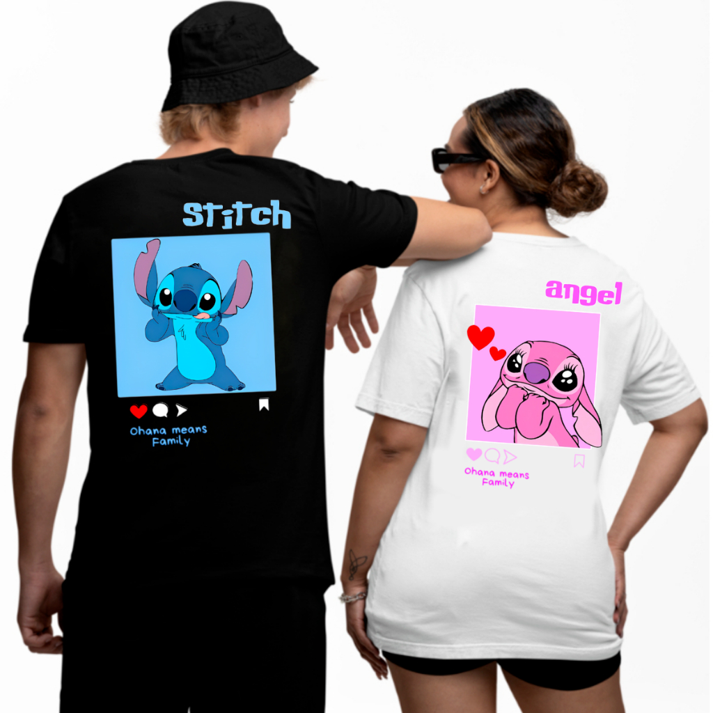 Kit Namorados Camiseta Casal stitch e Angel Polaroide 100% Algodão Novidade