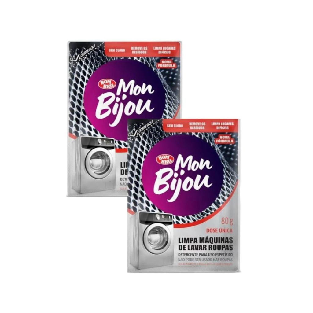 Kit com 2 unid – Mon Bijou Limpa Máquinas Lavar Roupa Frontal e Abertura Superior 80g Combate ao Mau