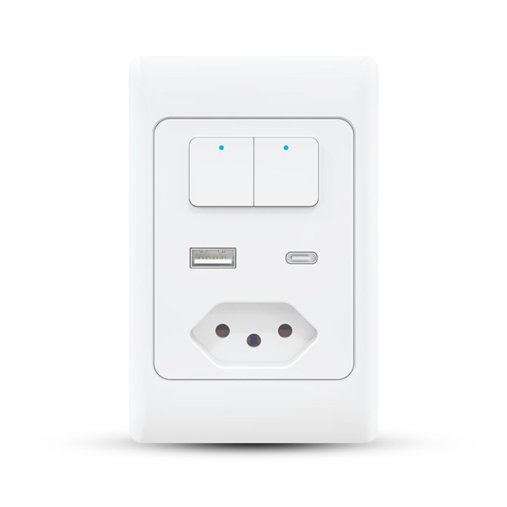 Interruptor Smart Wifi Casa 2 Teclas Alexa Usb C Tomada Agl