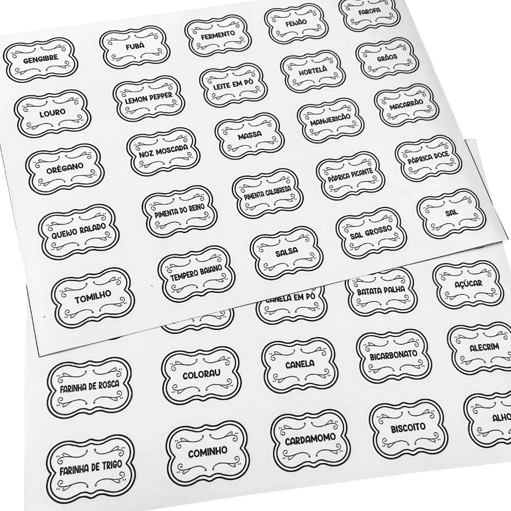 50 Adesivos Para Pote Organizador Tempero Mantimento Condimento Fundo Transparente 5×3,5cm