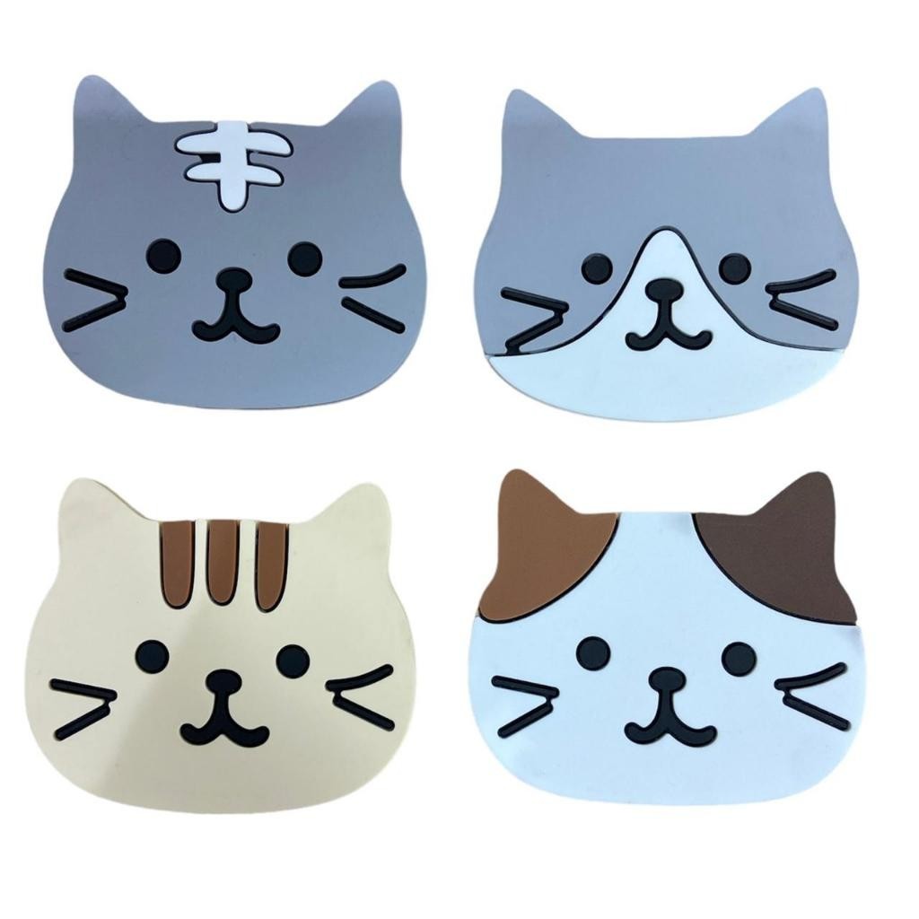 4 Porta Copos Kit Gatinhos Bolachinha Emborrachada Apoio Para Copos e Canecas