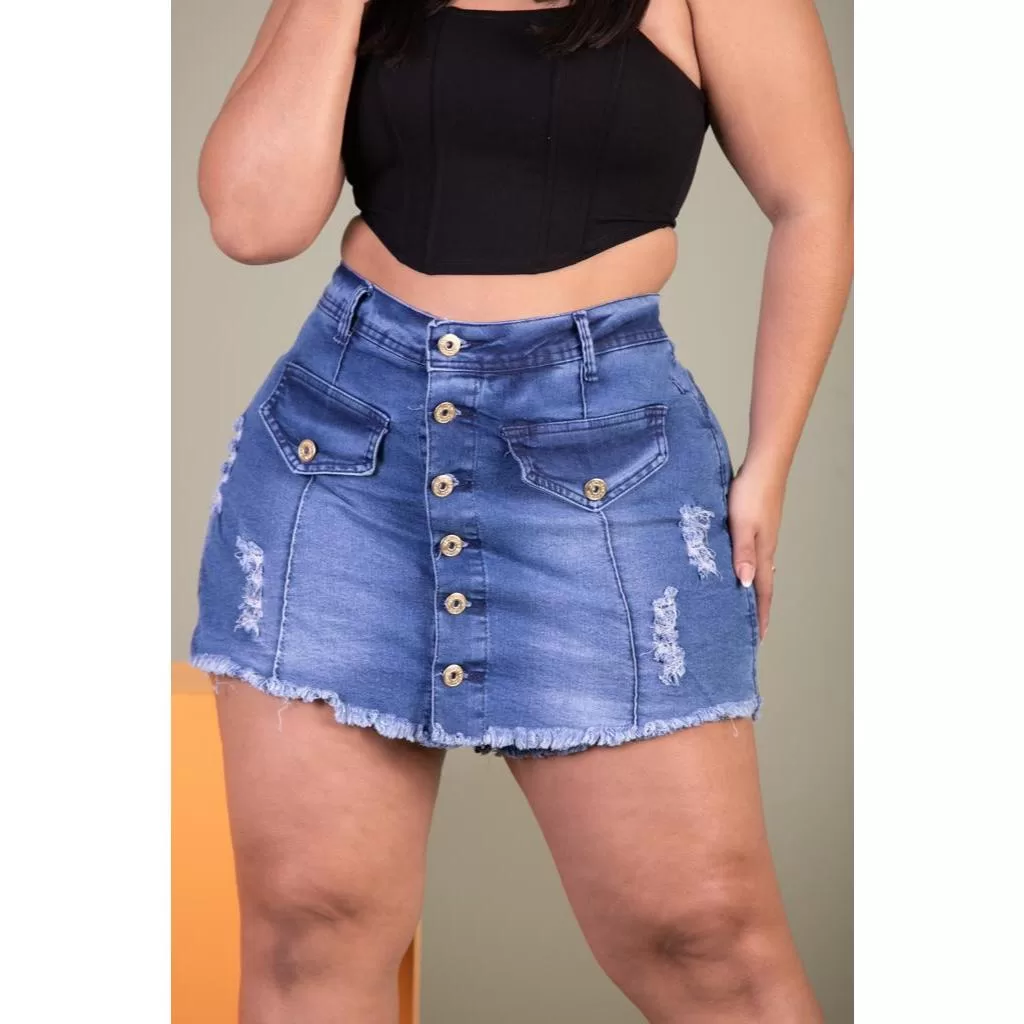 Shorts saia feminino jeans plus size pequenos defeitos