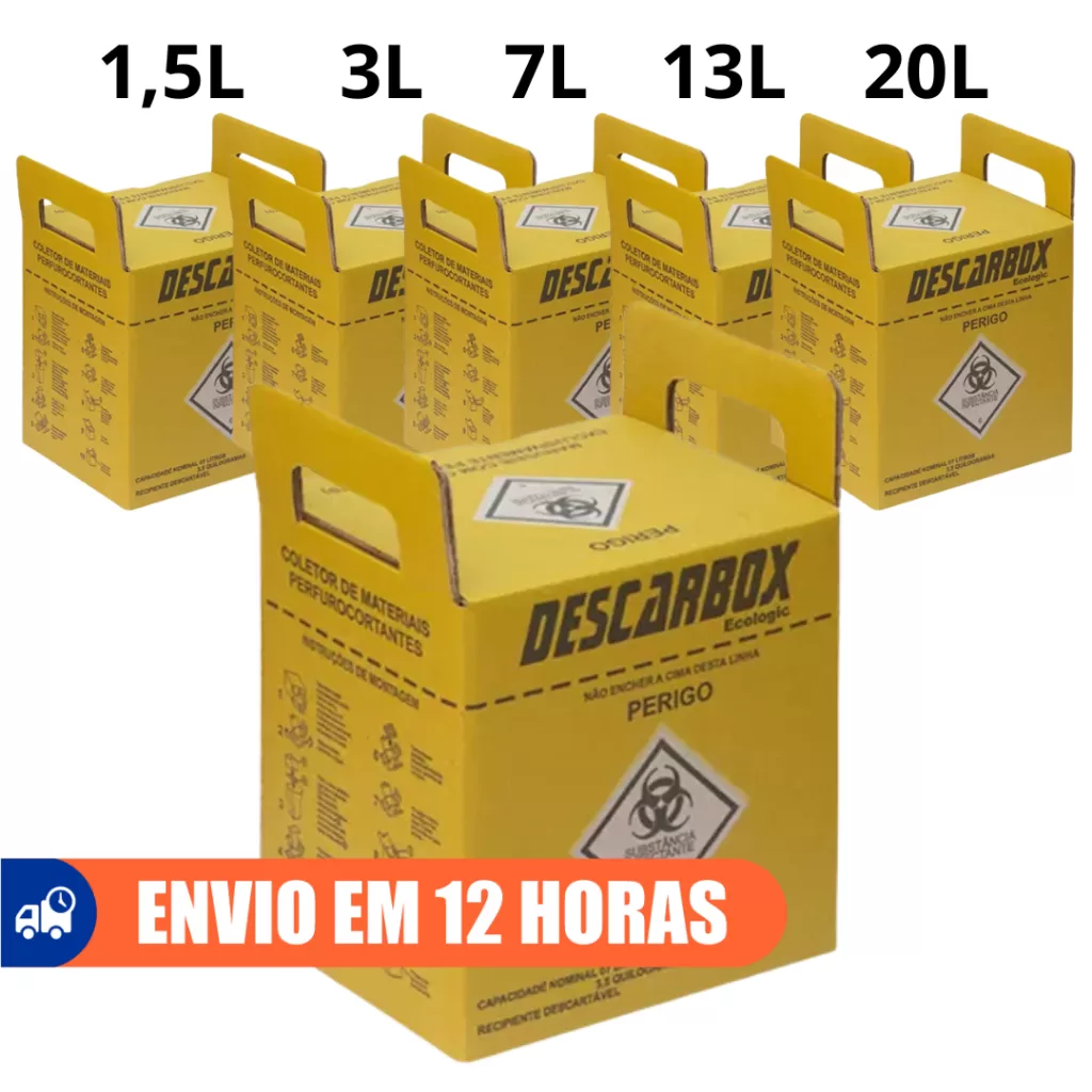 Caixa Coletora Para Material Perfurocortante 1,5L  3L 7L 13L 20L Descarbox