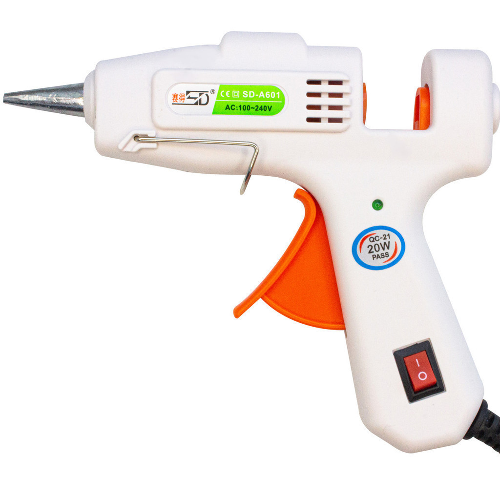 Pistola de Cola Quente Botão Liga e Desliga Bivolt Para Cola Fina 7mm Chinesinha Branca