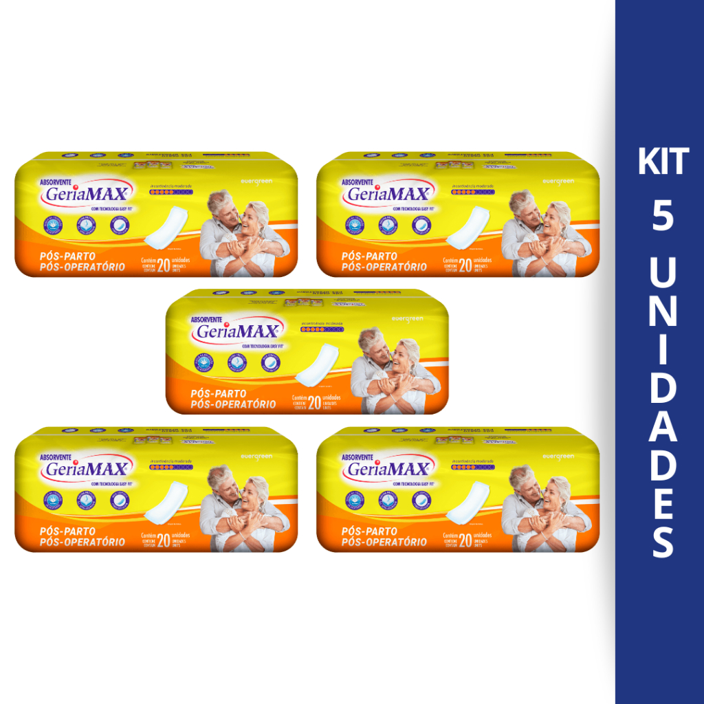 KIT 5 ABSORVENTE PÓS-OPERATÓRIO GERIAMAX 20 UNIDADES