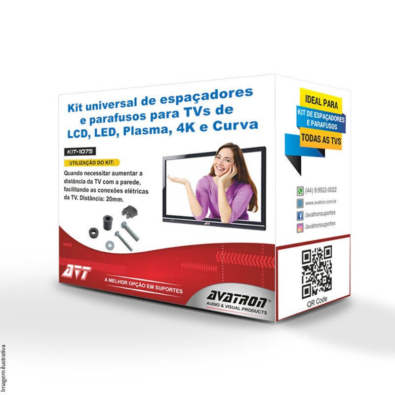 KIT UNIVERSAL DE PARAFUSOS E ESPAÇADORES PARA SUPORTE DE TV | LCD, LED, 4K, CURVA