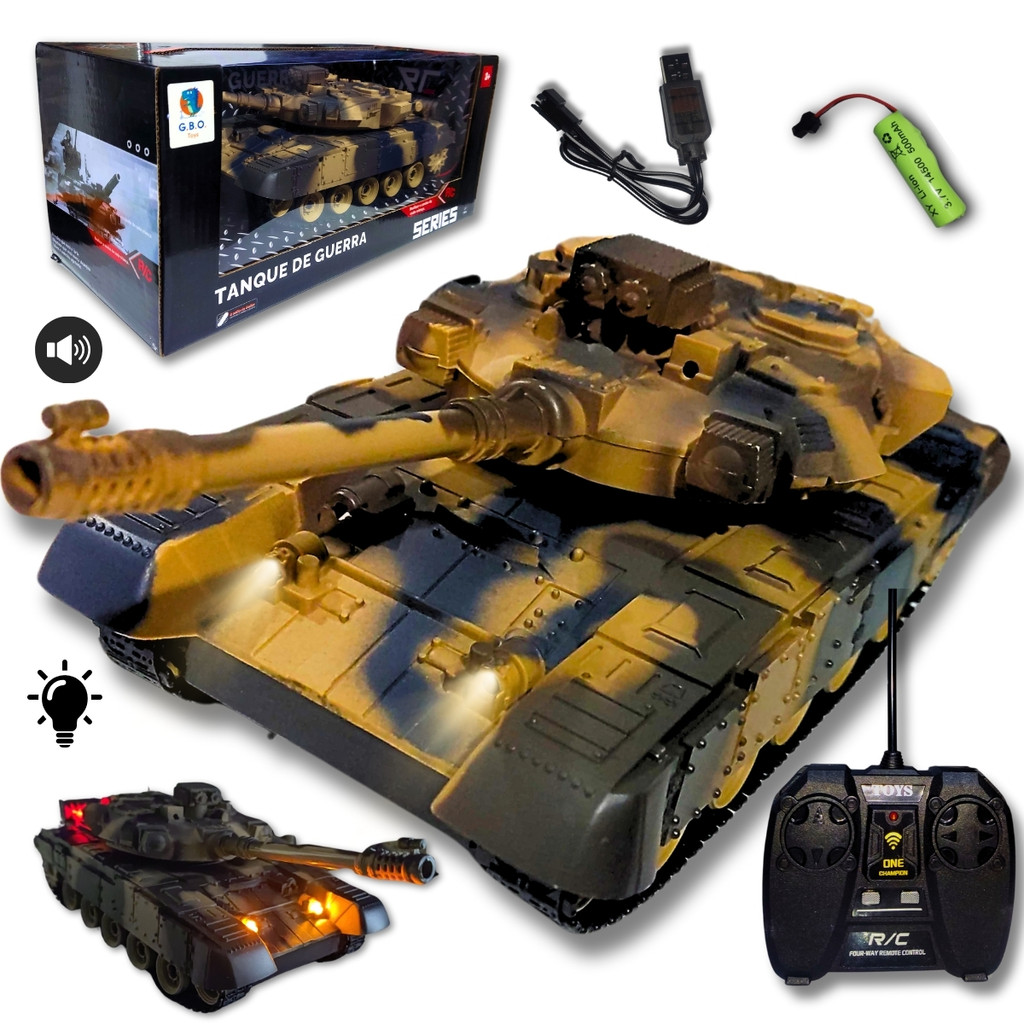 Tanque de Guerra de Controle Remoto Recarregável C Som e Luz