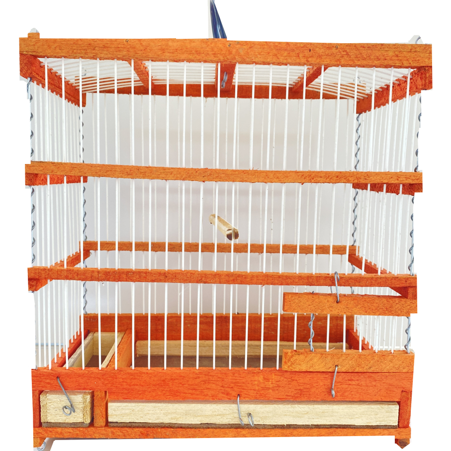 Gaiola De Madeira E Fibra Artesanal Para Pássaros Pequenos