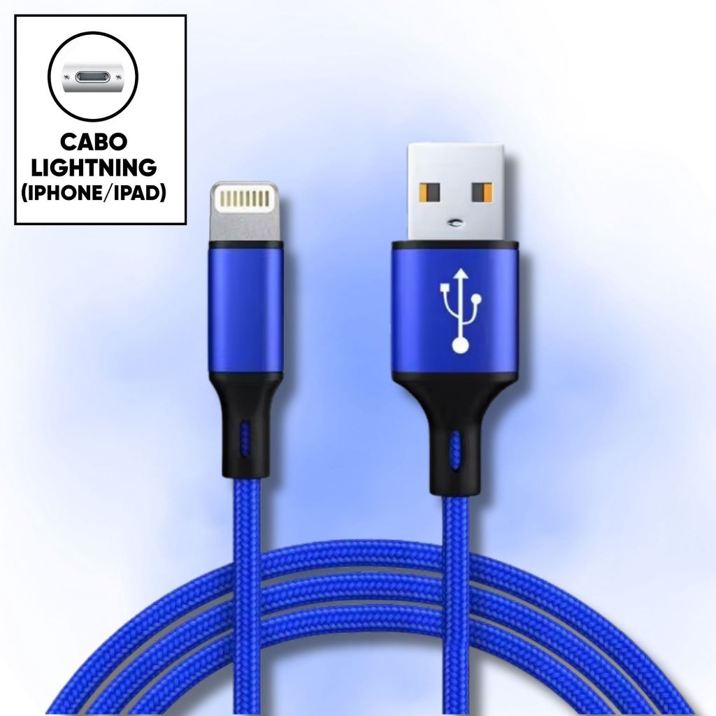 Cabo Rapido Iphone Ipad 2 metros longo Turbo Carregador e Dados Celular Nylon Resistente Lightning