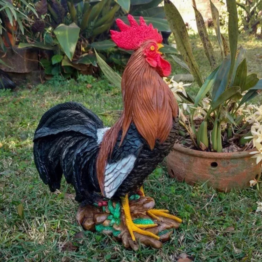 Galo De Resina Decoração de Jardim Gramas Áreas