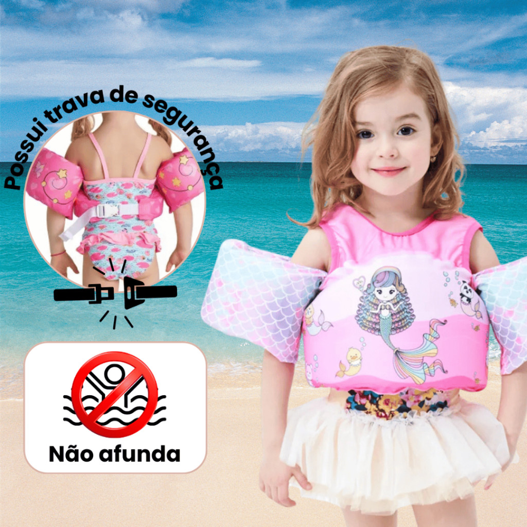 Colete Boia infantil de natação flutuante com braçadeira de segurança infantil de 1 a 6 anos Não Fur