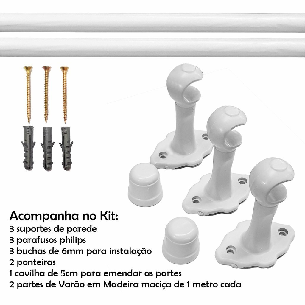 Varão de Madeira Para Cortina Simples 2,00 Metros 19mm, Janelas de Quarto, Sala, Cozinha, Lavanderia