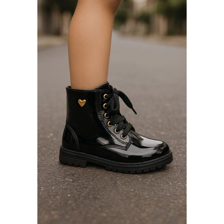 Bota Header Kids Verniz Coração Ouro Menina Cotu